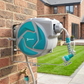 DURHAND Furtun retractabil de perete cu tambur 10+1 m, retractare automată și cap cu 7 funcții, rotativ 180° | Aosom Romania