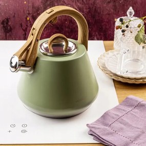 Ceainic cu fluier Klausberg KB 9062, 2,5 l, Otel inoxidabil, Maner care nu se incalzeste, Toate plitele inclusiv inductie, Verde