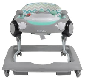 Premergator Reglabil in 3 Trepte NOVOKIDS™ Shelby Mini Car , Roti silentioase, Pliabil, 8 Roti, Cu Melodii si volan, Model Masinuta, Turquoise