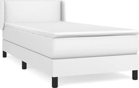 vidaXL Pat box spring cu saltea, alb, 100x200 cm, piele ecologică