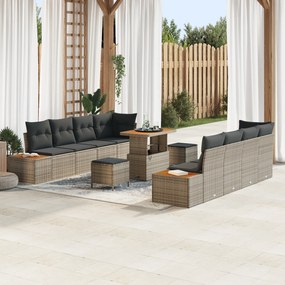 Set de 11 Piese Sofa de Grădină cu Perne Gri Polirat Acacia