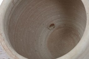 Set 3 ghivece decorative din teracotă artizanală, finisaj craft alb-crem, cu 4 anse fiecare, 45×45×38 cm, „Jerba"