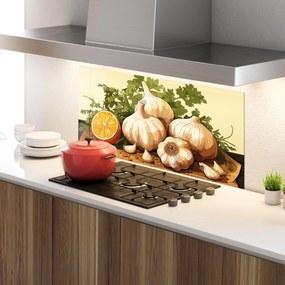 Panou Sticla Bucatarie, 60x150cm, Protectie aragaz, Antistropi, Termorezistent, Alimente, Condimente, Garlic Lemon