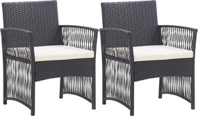 vidaXL Fotolii de grădină cu perne, 2 buc., negru, poliratan