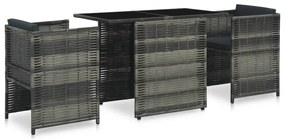 vidaXL Set mobilier de bistro cu perne, 3 piese, gri, poliratan