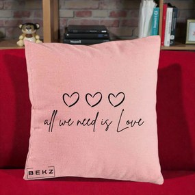 Perna Decorativa All We Need Is Love, 40x40 cm, Roz, Husa Detasabila, Perna Inclusa, BEKZ®