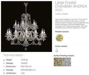 Candelabru XXL Cristal Bohemia Exclusive 18 brate, ANDREA XVIII