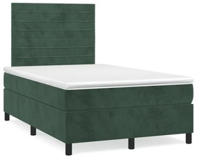 vidaXL Pat cu arcuri, saltea și LED, verde închis, 120x190 cm, catifea