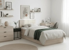 Pat de o persoana stejar sonoma, SOFIA 90 x 200 cm Saltele: Cu saltele Sommera 18 cm, Somiera pat: Cu lamele drepte