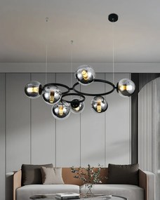 💡 Pendul N6805/7 – Design Modern cu 7 Abajururi în Negru & Crom