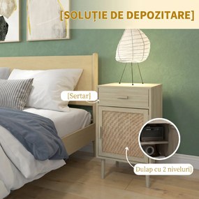 HOMCOM Set de 2 Mese Noptiera, Mese Laterale din Ratan cu Sertar | Aosom Romania