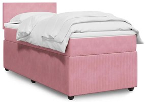 vidaXL Pat box spring cu saltea, roz, 80x200 cm, catifea