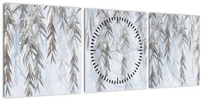 Tablou - Crenguțe de salcie fundal albastru (cu ceas) (90x30 cm)