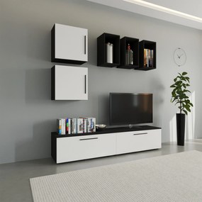 Living haaus V8, Negru/Alb Lucios, MDF, L 190 cm