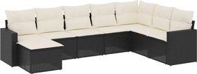 vidaXL Set mobilier de grădină cu perne, 8 piese, negru, poliratan
