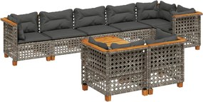 vidaXL Set canapele de grădină, 9 piese, cu perne, gri, poliratan