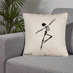 Perna Decorativa Schelet Dansator Silueta Neagra Halloween, 40x40 cm, Bej Canapea, Husa Detasabila, Perna Inclusa, BEKZ®