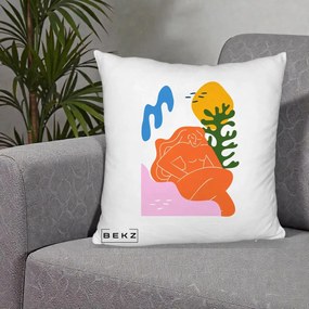 Perna Decorativa Femeie Portocalie Relaxata, 40x40 cm, Alb Pufos, Husa Detasabila, Perna Inclusa, BEKZ®