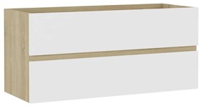 Dulap cu chiuveta incorporata, alb si stejar sonoma, PAL alb si stejar sonoma, 100 x 38.5 x 45 cm, fara oglinda