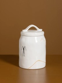 Borcan din ceramică albă cu motive de iarnă pictate manual, 19,5 × 12 cm, „Slalom"