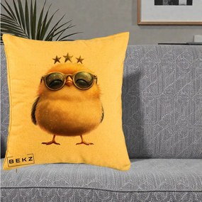 Perna Decorativa Pui Gold Star cu Ochelari Aurii, 40x40 cm, Galben, Husa Detasabila, Perna Inclusa, BEKZ®