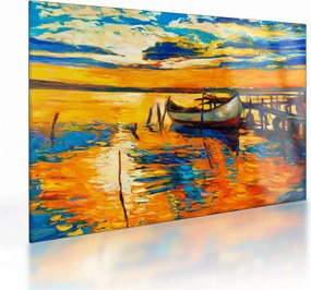 Tablou pe sticlă - Barca la apus de soare (70x50 cm)