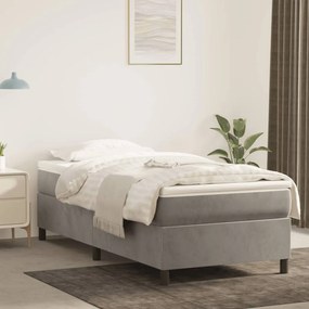 vidaXL Pat box spring cu saltea, gri deschis, 100x200 cm, catifea
