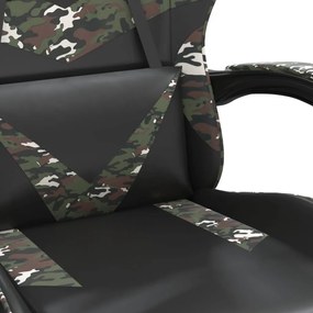Scaun de gaming cu suport picioare negru camuflaj piele eco