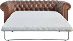 Canapea extensibilă 3 locuri Chesterfield din piele naturală cognac, cu pat pliant și ținte decorative, 102 x 220 x 102 cm, „Hargreaves”