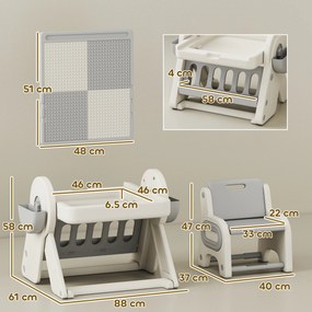 AIYAPLAY Set Masă și Scaun pentru Copii 3 în 1 cu Masă de Construcție, Tablă, Suport Convertibil și Containere, Masă Multiactivitate cu Scaun de Plastic pentru Copii 2-4 Ani pentru Cameră Copii | Aosom Romania