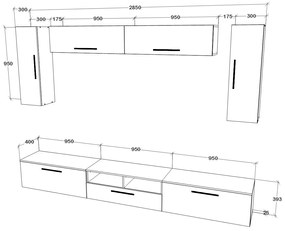 Living haaus V6, Negru/Alb Lucios, MDF, L 285 cm