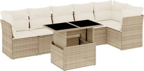 vidaXL Set canapele de grădină, 7 piese, cu perne, bej, poliratan