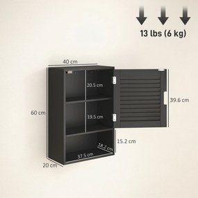 HOMCOM Dulap de Baie, Dulap Suspendat cu Rafturi Reglabile, 40 x 20 x 60 cm, Negru | Aosom Romania