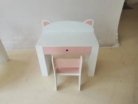 AIYAPLAY Set masă și scaun pentru copii, 3-8 ani, cu bibliotecă laterală, sertar și design vulpiță, alb | Aosom Romania