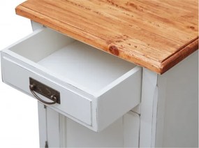 Noptiera, L46 36 H70 cm, alb antichizat natur, lemn masiv