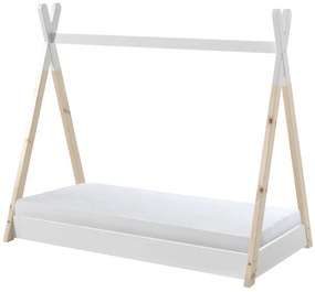 Pat copii ALB/NATURAL pentru copii (70 x 140 cm) din colecția TIPI este fabricat din pin masiv.