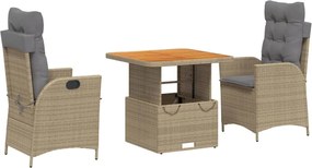 vidaXL Set mobilier de grădină cu perne, 3 piese, bej, poliratan