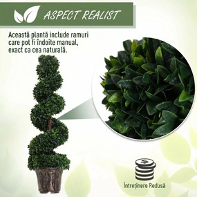 Outsunny Plantă Artificială Decorativă Buxus în Spirală cu Ghiveci Inclus, Ф32x120 cm, Verde | Aosom Romania