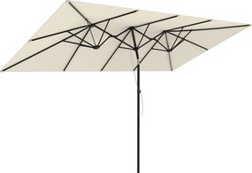 Outsunny Umbrelă de Grădină Dublă Înclinabilă și Reglabilă în Înălțime, 295x150x170-214 cm, Alb Crem | Aosom Romania
