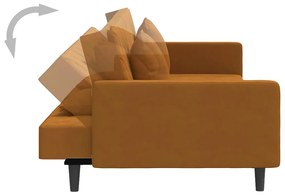 Canapea extensibila 2 locuri, 2 pernetaburet, maro, catifea Maro, Cu scaunel pentru picioare