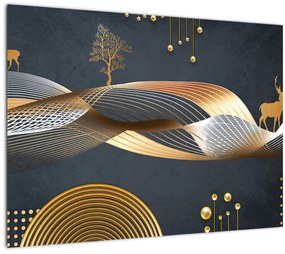 Tablou pe sticlă - Cerb, grafică (70x50 cm)