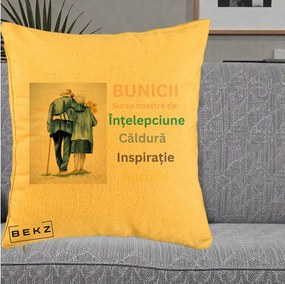Cadou pentru Bunici - Perna Personalizata Bunicii Sursa Intelepciune Caldura Acuarela, 40x40 cm, Galben, Husa Detasabila, Perna Inclusa, BEKZ®