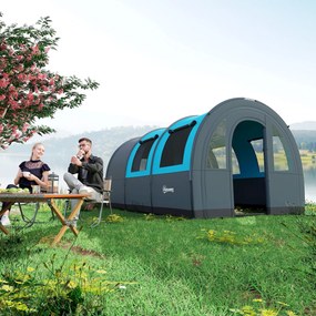 Outsunny Cort de Camping Impermeabil, Cort cu 5 Locuri, Zonă Separată de Dormit și Living, 480x260x200 cm, Gri și Albastru | Aosom Romania