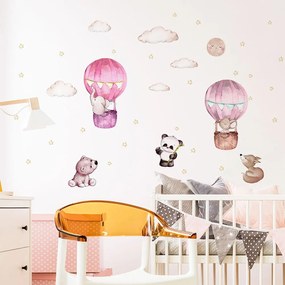 Autocolante de perete pentru camera copiilor Ambiance Balloons and Stars, roz