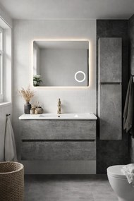 Set Mobilier Baie Stone 80 cm oglinda cu LED, dezaburire si lupa, lavoar ceramic, soldat inclus, MDF total