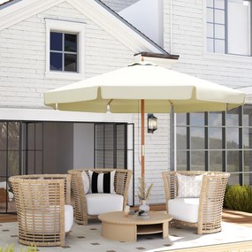 Outsunny Umbrelă Patio Reglabilă, Baldachin Dublu, 8 Stinghii Bambus, Poliester, Ø325x250cm, Bej | Aosom Romania