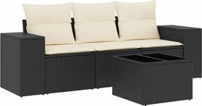 vidaXL Set mobilier de grădină cu perne, 4 piese, negru, poliratan