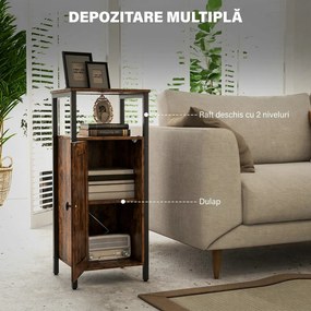 HOMCOM Noptieră în Stil Industrial cu 2 Rafturi Deschise și Raft Interior Reglabil pe 3 Nivele, 34x30x80 cm, Maro Rustic | Aosom Romania