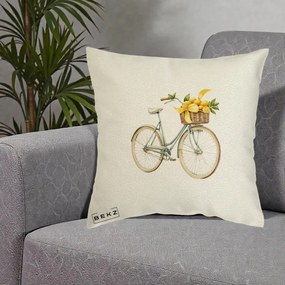 Perna Decorativa Bicicleta cu Cos de Lamai Mediteranean, 40x40 cm, Ecru, Husa Detasabila, Perna Inclusa, BEKZ®