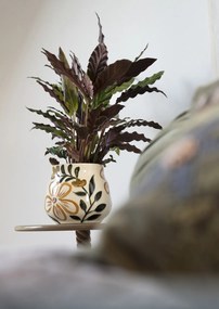Ghiveci din ceramică stoneware pictat manual cu motive botanice folk, „Folk Pot"
